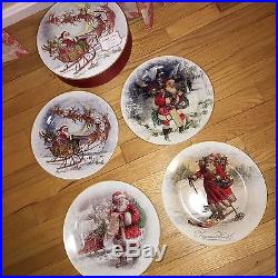 8 NEW Pottery Barn NOSTALGIC SANTA DINNER PLATES set of 8 CHRISTMAS NIB