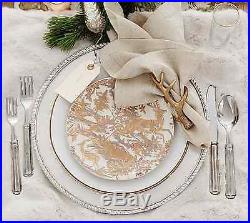 8 New Pottery Barn ALPINE TOILE SALAD PLATES in GOLD set of 8 CHRISTMAS NWT