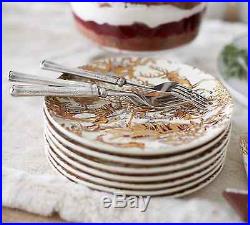 8 New Pottery Barn ALPINE TOILE SALAD PLATES in GOLD set of 8 CHRISTMAS NWT