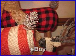 8 Pc Rare Complete Set 2015 Pottery Barn Fabric Reindeer Ornament Large Buffalo