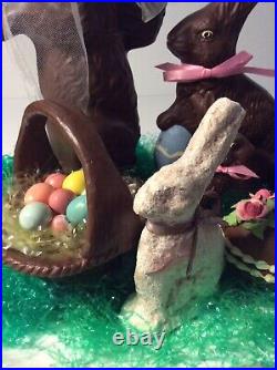 8+ Piece Collection Of Realistic Looking Chocolate Easter Bunny Rabbits, Basket