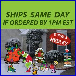 8 Piece Grinch's Merry Medley Collection Stealing CHRISTMAS Lights Yard Art