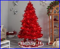 8′ Red Flocked Artificial Christmas Tree w700 LED’s 45 Globe Bulb. Retail $928