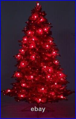 8' Red Flocked Artificial Christmas Tree w700 LED's 45 Globe Bulb. Retail $928