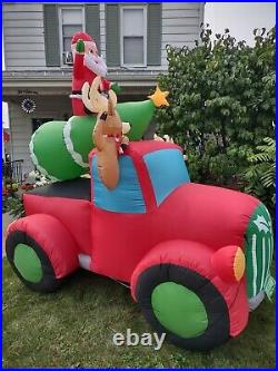 8' Santa Christmas Tree Vtg Red Truck Airblown Inflatable Holiday Time