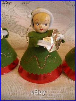 8 VINTAGE '50s NOEL CAROLER ORNAMENTSFEATHER TREE TREE TOPPERSJAPANEXCELLENT