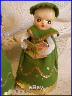8 VINTAGE '50s NOEL CAROLER ORNAMENTSFEATHER TREE TREE TOPPERSJAPANEXCELLENT