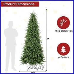 8 ft Artificial Christmas Tree Slim Pencil Realistic Xmas Tree 1612 Branch Tips