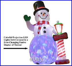 8-ft North Pole Snowman LED Projected Light Show Christmas Airblown Inflatable