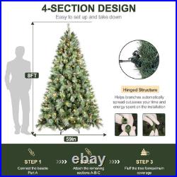 8 ft Prelit Artificial Snow Tips Christmas Tree With 550 Lights 102 Pinecones