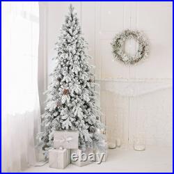 8 ft Snow Flocked Artificial Christmas Tree Pencil Spruce tree with 44 Pine Cone