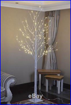 8ft Artificial Birch Tree Pre Lighted Pre Lit Tree Warm White 128 LED Home Decor