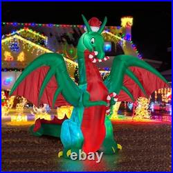 8ft Inflatable Christmas Dragon with Candy Disco LED Lighted Blow Up Decor