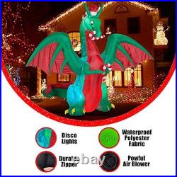 8ft Inflatable Christmas Dragon with Candy Disco LED Lighted Blow Up Decor