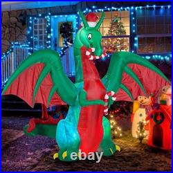 8ft Inflatable Christmas Dragon with Candy Disco LED Lighted Blow Up Decor