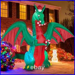 8ft Inflatable Christmas Dragon with Candy Disco LED Lighted Blow Up Decor