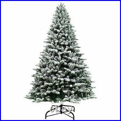 8ft Premium Snow Flocked Hinged Artificial Christmas Tree Unlit with Metal Stand