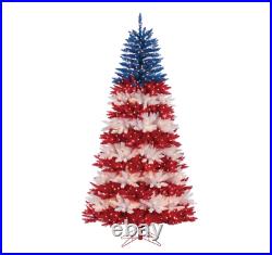 90 Patriotic American Artificial Red/Blue Christmas Tree with Clear White Light