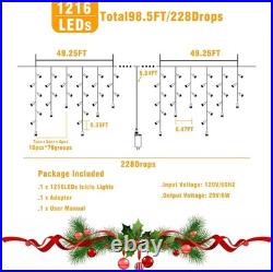 99 Ft Blue Icicle Christmas Lights Outdoor 1216 LED 228 Drops String Lights 99 Ft Blue Icicle Christmas Lights Outdoor 1216 LED 228 Drops String Lights