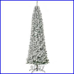 9FT Prelit Snow Flocked Slim Christmas Tree with Light Indoor Home Xmas Decor