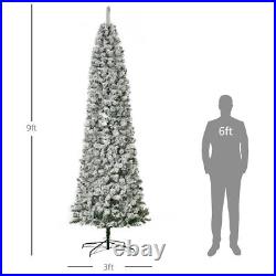 9FT Prelit Snow Flocked Slim Christmas Tree with Light Indoor Home Xmas Decor
