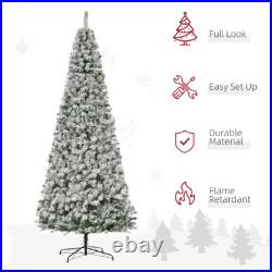9FT Prelit Snow Flocked Slim Christmas Tree with Light Indoor Home Xmas Decor