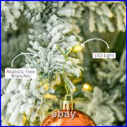 9FT Prelit Snow Flocked Slim Christmas Tree with Light Indoor Home Xmas Decor