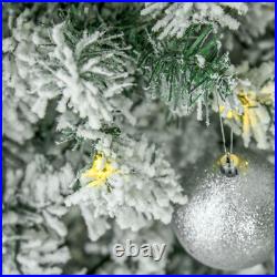 9FT Prelit Snow Flocked Slim Christmas Tree with Light Indoor Home Xmas Decor