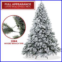 9FT Snow-Flocked Pine Realistic Artificial Holiday Christmas Tree with Stand