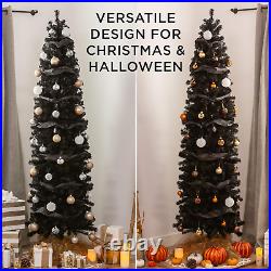 9Ft Black Artificial Holiday Christmas Pencil Tree for Home, Office, Party Decor