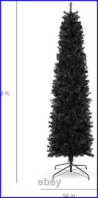 9Ft Black Artificial Holiday Christmas Pencil Tree for Home, Office, Party Decor