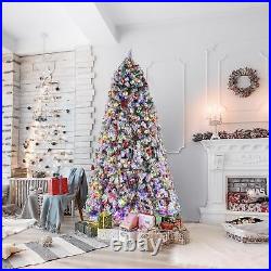 9Ft Pre-lit Artificial Christmas Tree Snow Flocked with Colorful 900 LED Lights