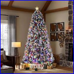 9Ft Pre-lit Artificial Christmas Tree Snow Flocked with Colorful 900 LED Lights