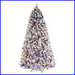 9Ft Pre-lit Artificial Christmas Tree Snow Flocked with Colorful 900 LED Lights