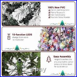 9Ft Pre-lit Artificial Christmas Tree Snow Flocked with Colorful 900 LED Lights