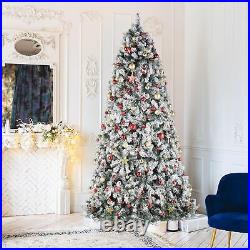 9Ft Pre-lit Artificial Christmas Tree Snow Flocked with Colorful 900 LED Lights
