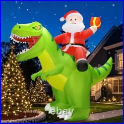 9X8Ft Christmas Inflatables Decoration Outdoor Santa Riding Giant Dinosaur Chris
