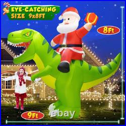 9X8Ft Christmas Inflatables Decoration Outdoor Santa Riding Giant Dinosaur Chris