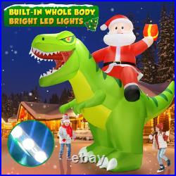 9X8Ft Christmas Inflatables Decoration Outdoor Santa Riding Giant Dinosaur Chris
