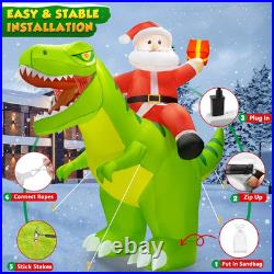 9X8Ft Christmas Inflatables Decoration Outdoor Santa Riding Giant Dinosaur Chris