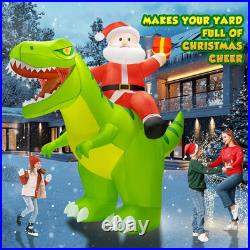 9X8Ft Christmas Inflatables Decoration Outdoor Santa Riding Giant Dinosaur Chris