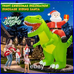 9X8Ft Christmas Inflatables Decoration Outdoor Santa Riding Giant Dinosaur Chris