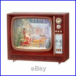 9.75 Santa & Reindeer Lighted Water TV CHRISTMAS Snow Globe 3940521 Raz Imports