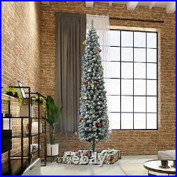 9' Artificial Snow Flocked Christmas Holiday Pencil Tree Winter Xmas Decoration