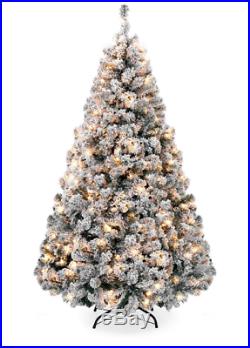 9 FT Christmas Xmas Tree Pre Lit with Stand Snow Flocked 900 White Lights Pine