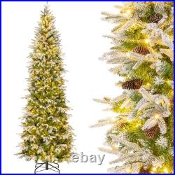 9 FT Flocked Christmas Tree with1310 PE PVC Branch Tips 470 Warm White LED Lights