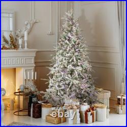 9-Ft Mountain Pine Flocked Artificial Christmas Tree with Dual Multicolor & W