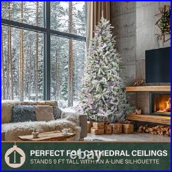 9-Ft Mountain Pine Flocked Artificial Christmas Tree with Dual Multicolor & W