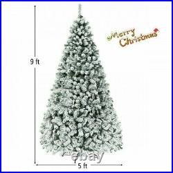 9 Ft PRE- LIT ARTIFICIAL SNOW FROSTED CHRISTMAS TREE HINGED with 540 LED LIGHTS