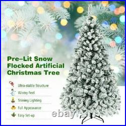 9 Ft PRE- LIT ARTIFICIAL SNOW FROSTED CHRISTMAS TREE HINGED with 540 LED LIGHTS